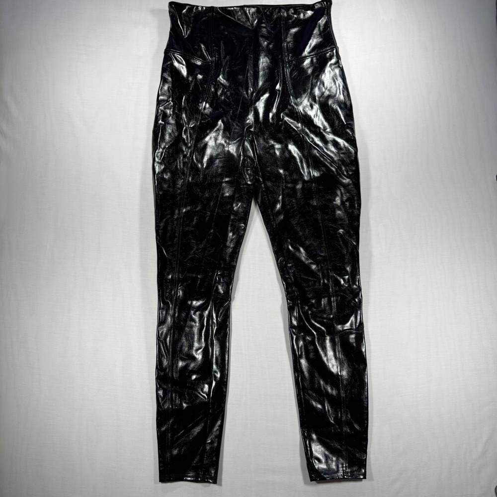 SPANX NWOT Faux Patent Leather Leggings Black High Waist Control Top XL Tall